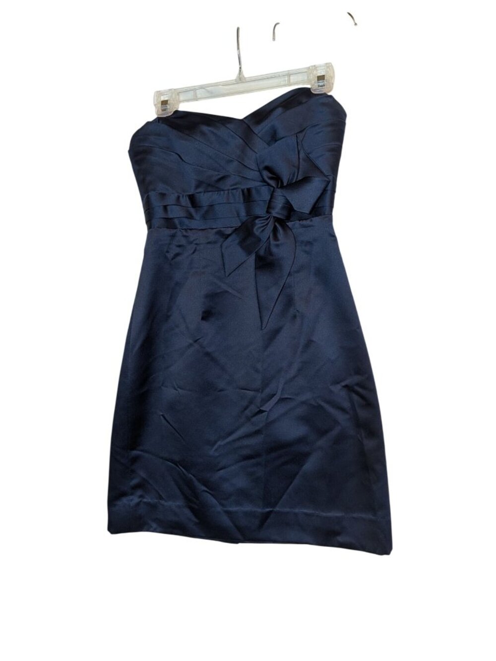 Strapless Navy Satin Dress With Bow Accent By Alfred Angelo Size 6 Elegant Cockt